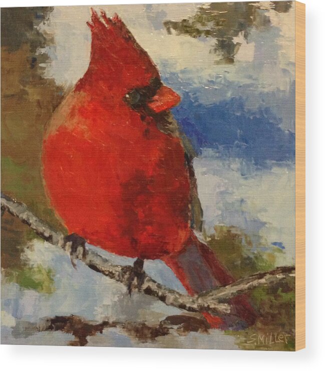Cardinal Painting Wood Print featuring the painting Cardinal #1 by Sylvia Miller