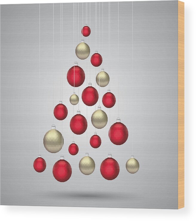 Curve Wood Print featuring the drawing Christmas balls #1 by Et-artworks