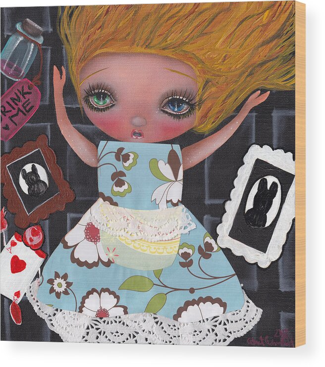Alice In Wonderland Wood Print featuring the painting Down the Rabbit Hole by Abril Andrade