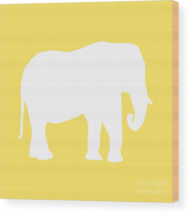 Graphic Art Wood Print featuring the digital art Elephant in Yellow and White by Jackie Farnsworth