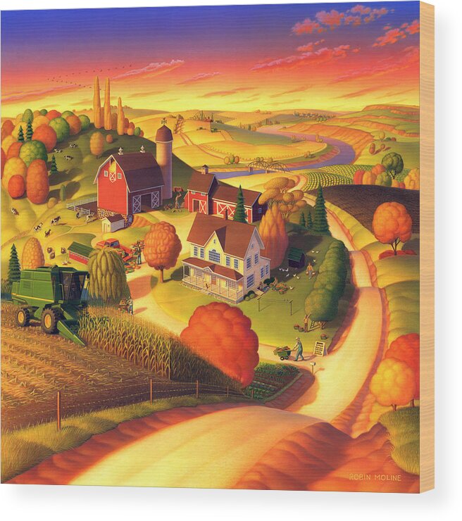 Fall Andscape Prints Wood Print featuring the painting Fall on the Farm by Robin Moline