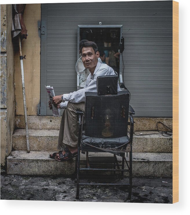Square Wood Print featuring the photograph Hanois Street Style Barbers #1 by Chris Mcgrath