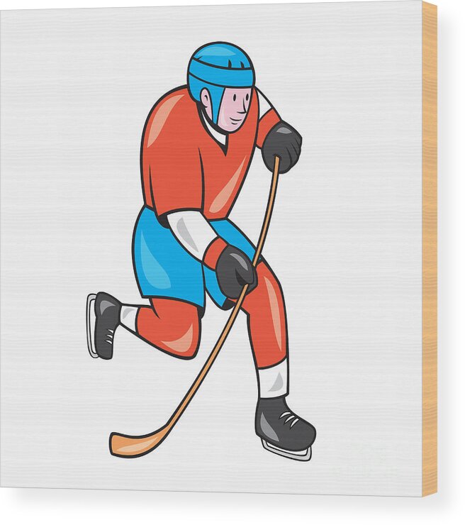 Ice Hockey Player With Stick Cartoon Wood Print by Aloysius Patrimonio -  Fine Art America