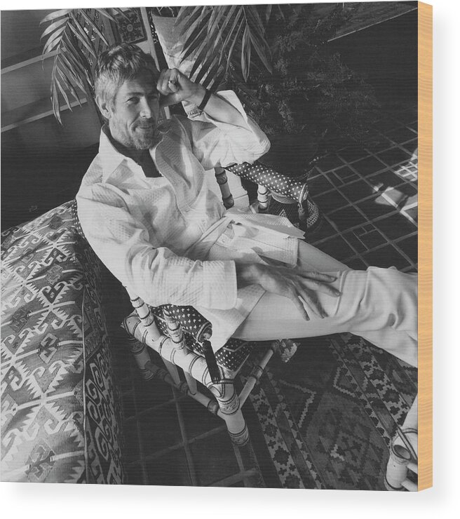 Actor Wood Print featuring the photograph James Coburn Wearing A Bill Blass Shirt #2 by Henry Clarke