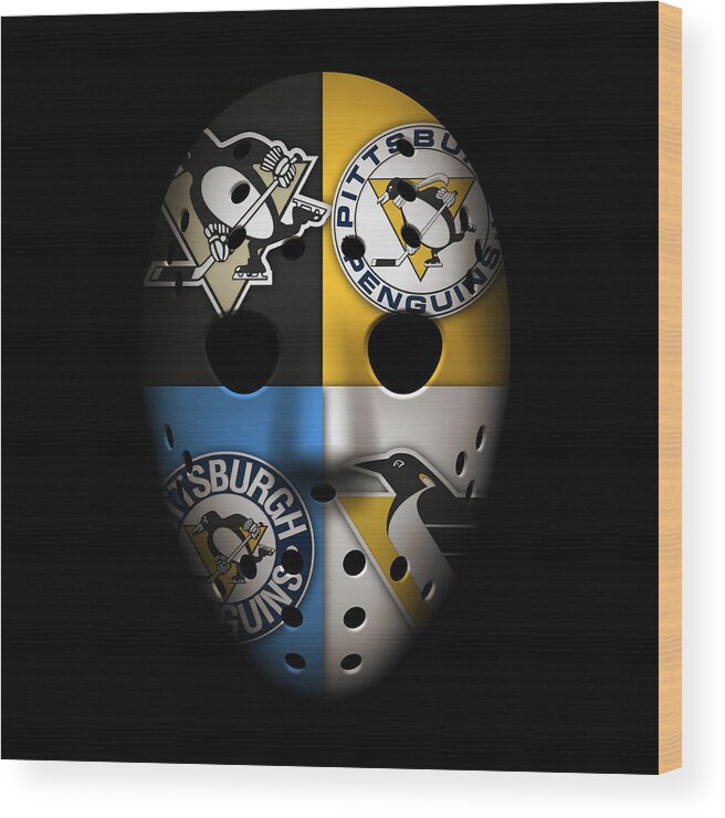 Penguins Wood Print featuring the photograph Penguins Goalie Mask by Joe Hamilton
