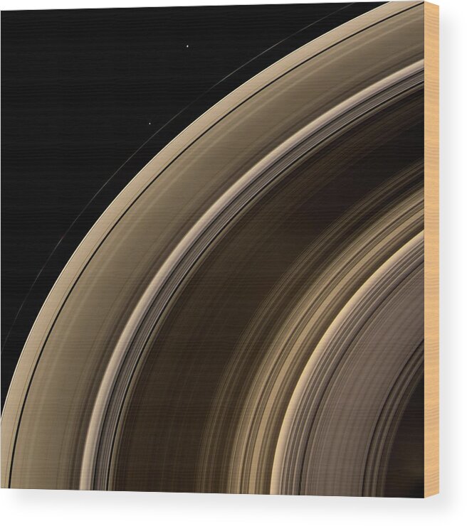 Janus Wood Print featuring the photograph Saturn's Rings And Moons by Nasa/jpl/space Science Institute/science Photo Library