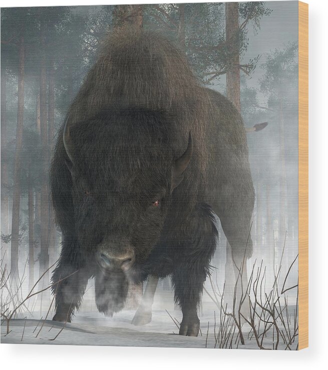 Bison Wood Print featuring the digital art Spirit of Winter #1 by Daniel Eskridge