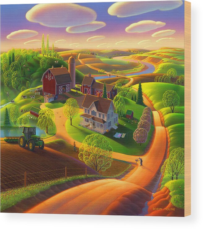 Spring Scene Wood Print featuring the painting Spring on the Farm by Robin Moline