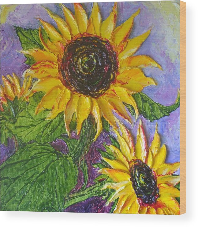 Yellow Wood Print featuring the painting Paris' Yellow Sunflowers by Paris Wyatt Llanso