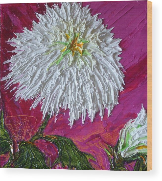 Mum Wood Print featuring the painting White Mum #2 by Paris Wyatt Llanso