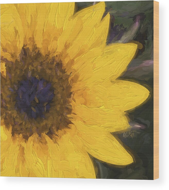 Yellow Wood Print featuring the digital art Yellow Sunflower Painterly #2 by Carol Leigh