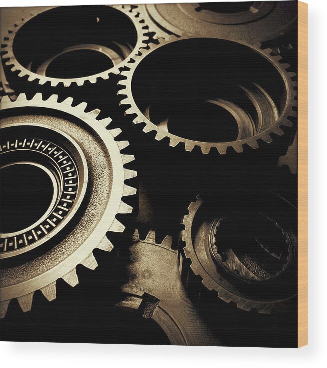 Gearing Wood Print featuring the photograph Cogs No1 by Les Cunliffe