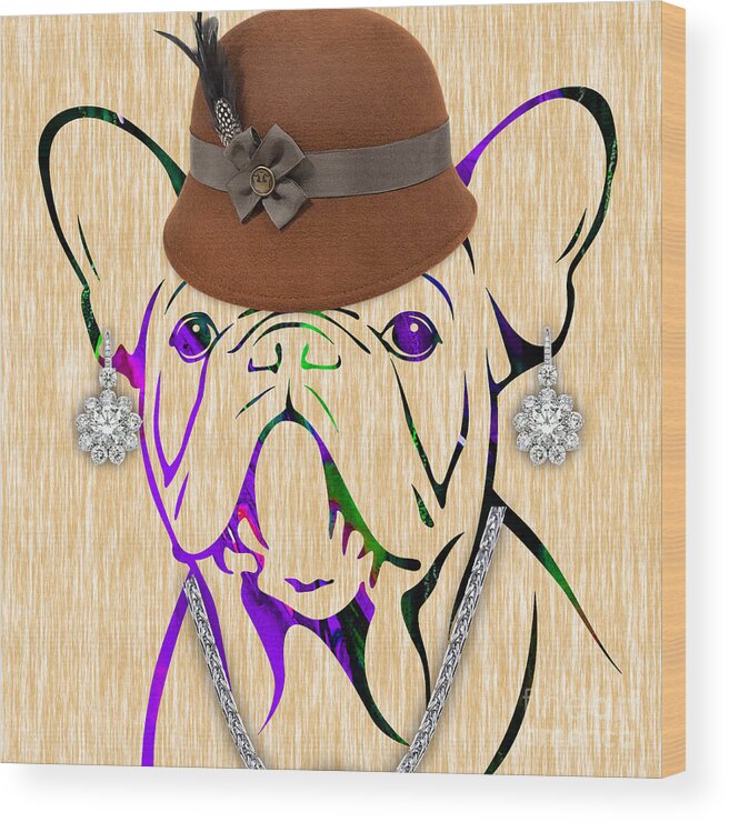 Bulldog Wood Print featuring the mixed media French Bulldog Collection #12 by Marvin Blaine