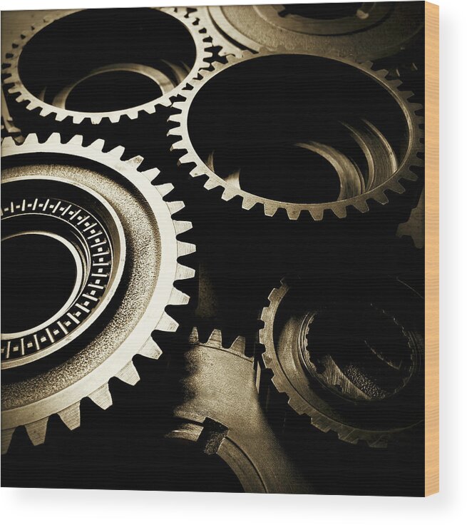 Gearing Wood Print featuring the photograph Cogs No19 by Les Cunliffe