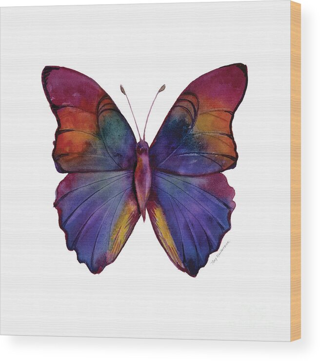Red Wood Print featuring the painting 13 Narcissus Butterfly by Amy Kirkpatrick