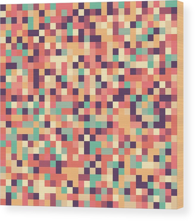 Pattern Wood Print featuring the digital art Retro Pixel Art #16 by Mike Taylor