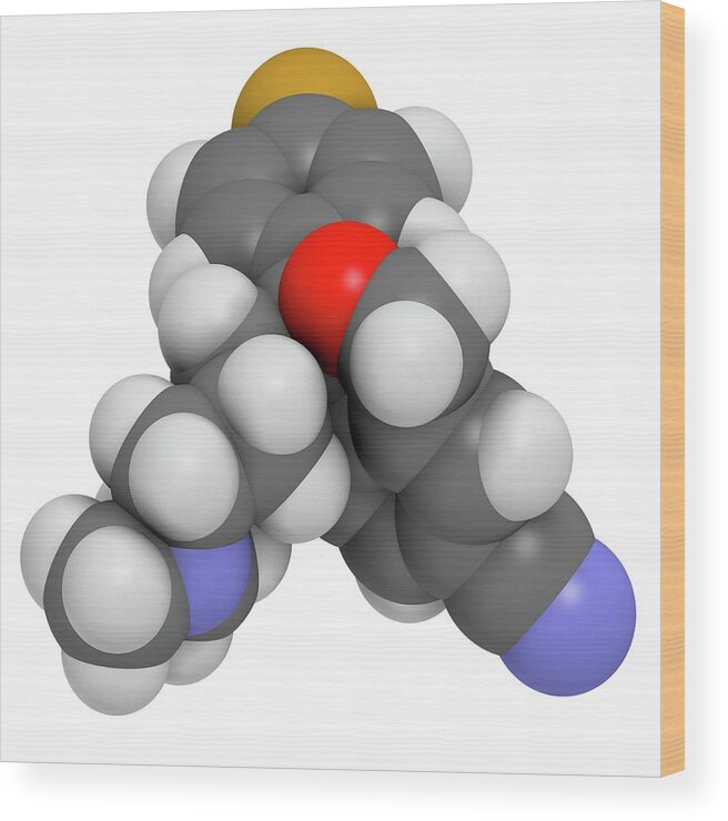 Citalopram Wood Print featuring the photograph Citalopram Anti-depressant Drug Molecule #2 by Molekuul
