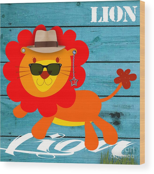 Lion. Lion Art Wood Print featuring the mixed media Friendly Lion Collection #2 by Marvin Blaine