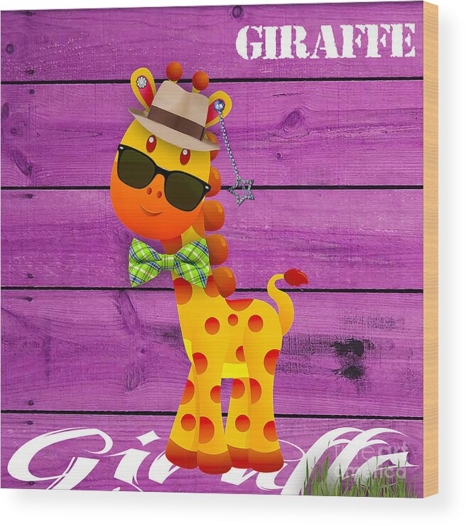 Giraffe. Giraffe Art Wood Print featuring the mixed media Georgie Giraffe Collection #2 by Marvin Blaine