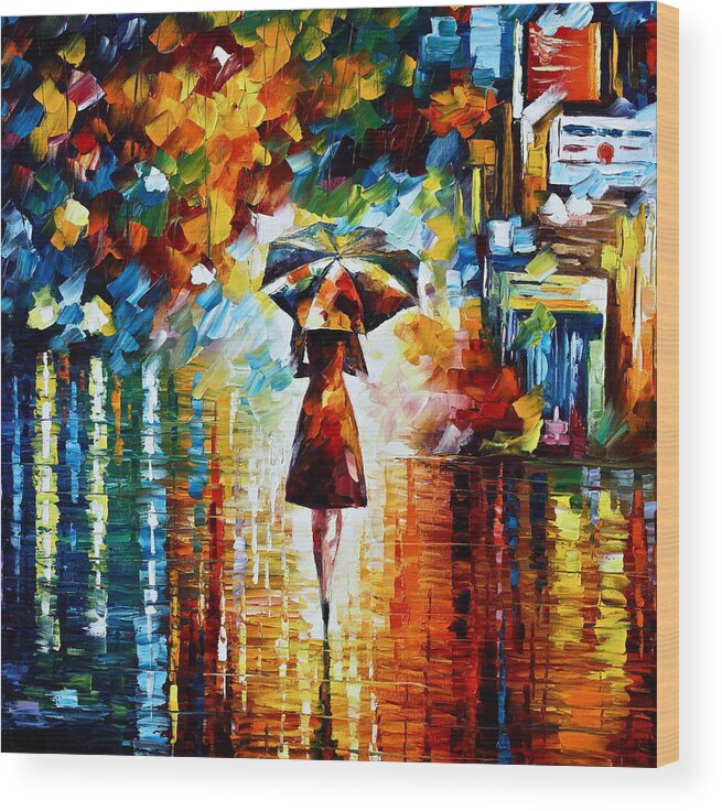 Rain Wood Print featuring the painting Rain Princess - Palette Knife Landscape Oil Painting On Canvas By Leonid Afremov by Leonid Afremov