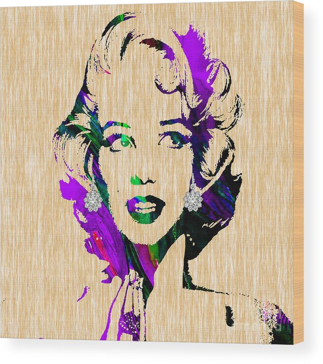 Marilyn Monroe Art Wood Print featuring the mixed media Marilyn Monroe Diamond Earring Collection #26 by Marvin Blaine