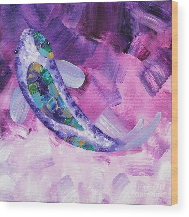  Wood Print featuring the painting Purple Koi by Shiela Gosselin