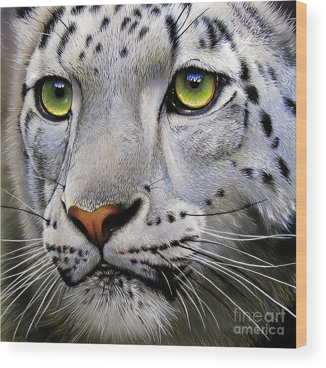 Snow Leopard Wood Print featuring the painting Snow Leopard #3 by Jurek Zamoyski