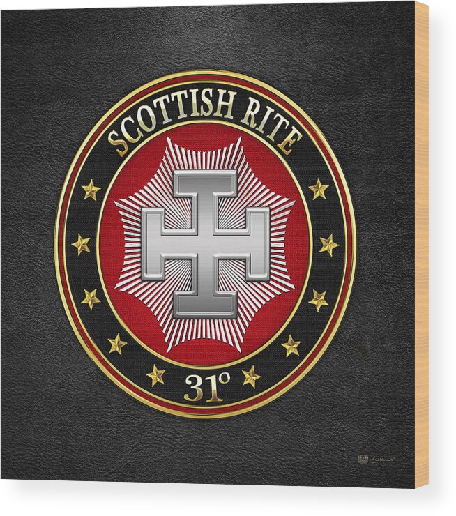 'scottish Rite' Collection By Serge Averbukh Wood Print featuring the digital art 31st Degree - Inspector Inquisitor Jewel on Black Leather by Serge Averbukh