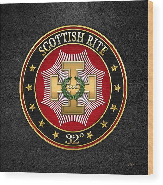 'scottish Rite' Collection By Serge Averbukh Wood Print featuring the digital art 32nd Degree - Master of the Royal Secret Jewel on Black Leather by Serge Averbukh