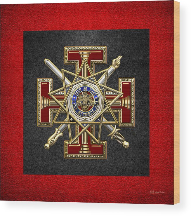 'ancient Brotherhoods' Collection By Serge Averbukh Wood Print featuring the digital art 33rd Degree Mason - Inspector General Masonic Jewel by Serge Averbukh