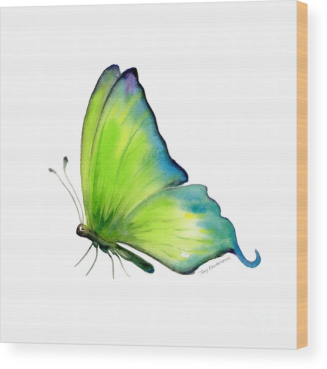 Skip Wood Print featuring the painting 4 Skip Green Butterfly by Amy Kirkpatrick