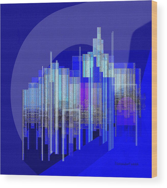 Abstract Wood Print featuring the painting 462 - Big City Abstract ... by Irmgard Schoendorf Welch