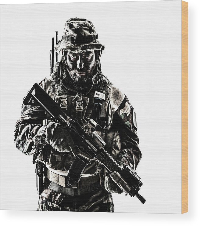 Military Wood Print featuring the photograph U.s. Special Forces Soldier Wearing #5 by Oleg Zabielin