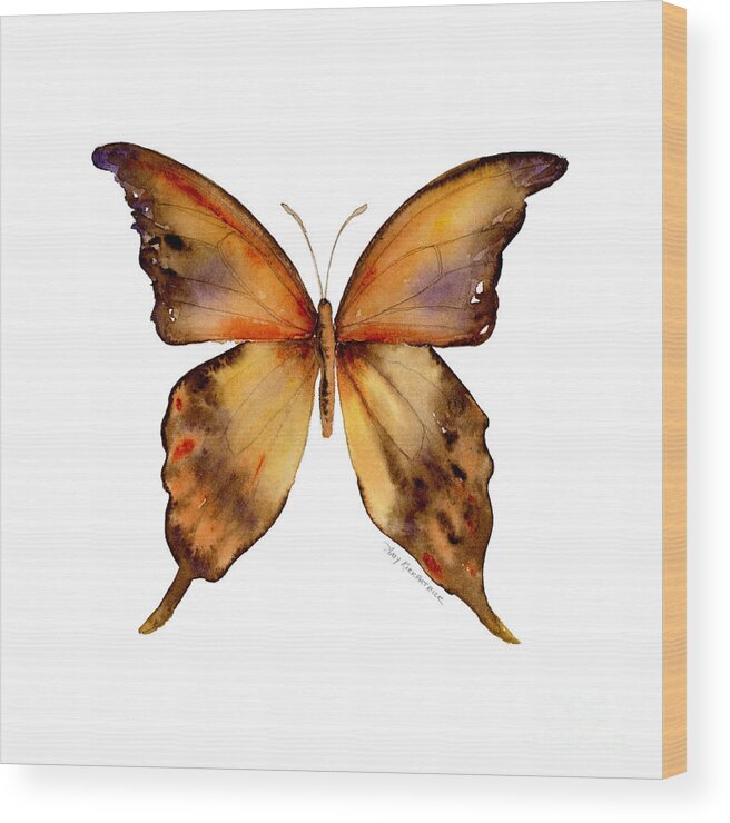 Yellow Wood Print featuring the painting 7 Yellow Gorgon Butterfly by Amy Kirkpatrick