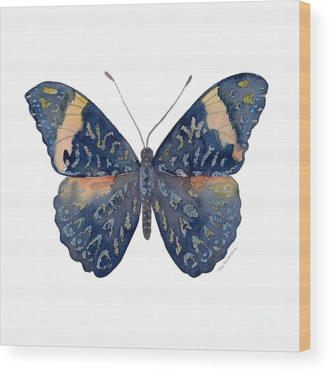 Red Cracker Butterfly Wood Print featuring the painting 89 Red Cracker Butterfly by Amy Kirkpatrick