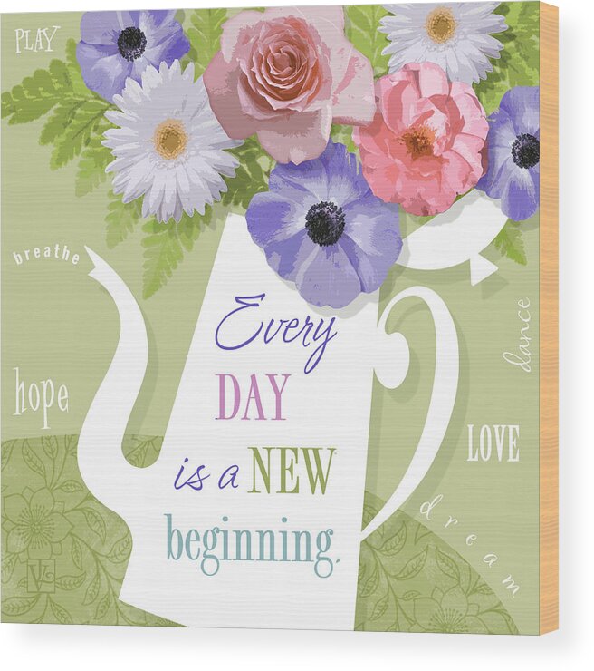 Floral Wood Print featuring the digital art A Brand New Day by Valerie Drake Lesiak