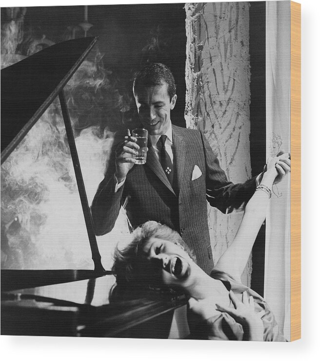 Fashion Wood Print featuring the photograph A Man And Woman By A Piano by Emme Gene Hall