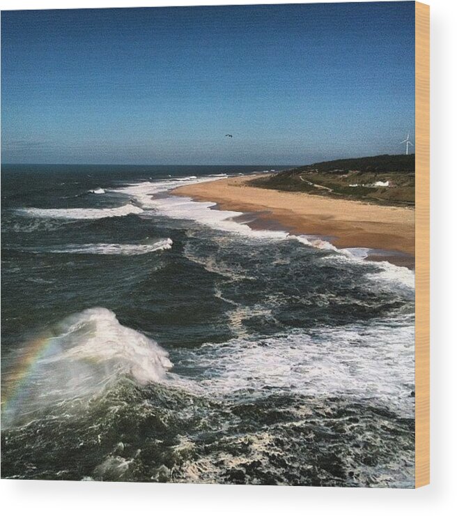  Wood Print featuring the photograph A Rainbow In The Waves, Nazare by Jenny Pogson