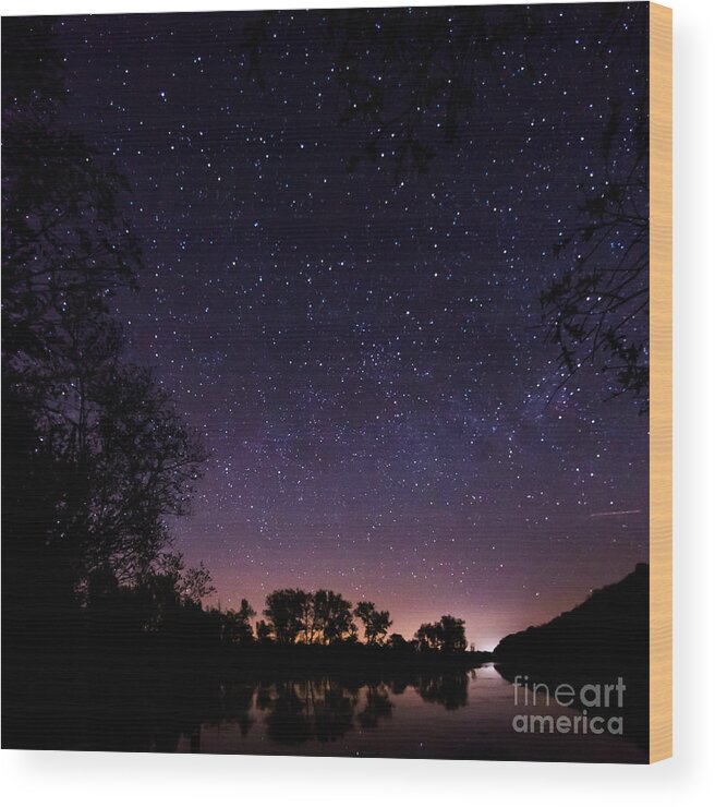 1x1 Wood Print featuring the photograph a starry night at the Inn by Hannes Cmarits