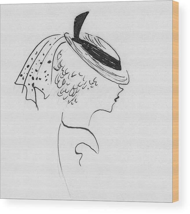 Hat Wood Print featuring the digital art A Woman Wearing A Jean Patou Hat by Marcel Vertes
