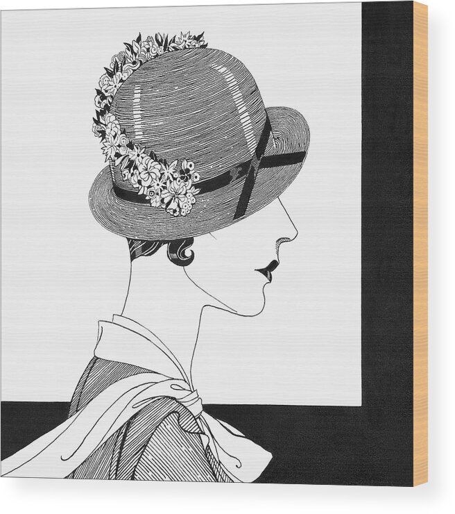 Fashion Wood Print featuring the digital art A Woman Wearing A Reboux Hat by Douglas Pollard