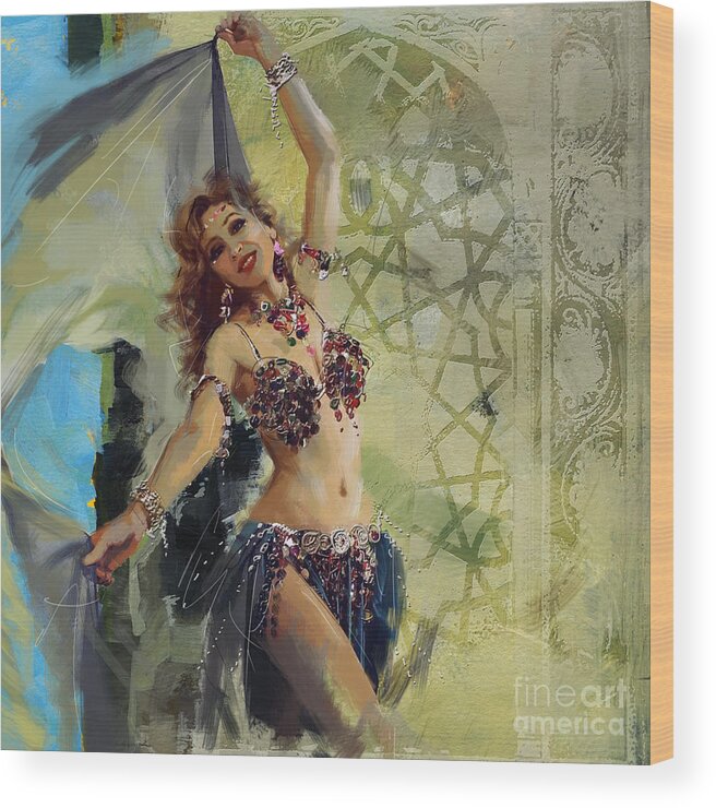 Belly Dance Art Wood Print featuring the painting Abstract Belly Dancer 1 by Mahnoor Shah