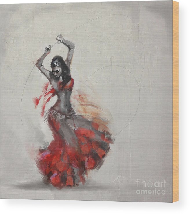 Belly Dance Art Wood Print featuring the painting Abstract Belly Dancer 21 by Mahnoor Shah