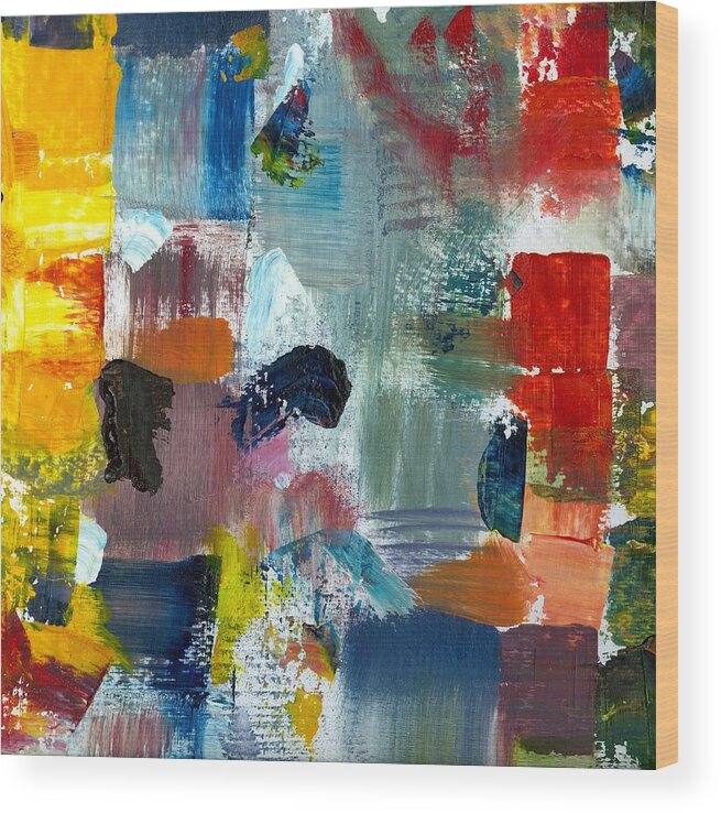 Abstract Collage Wood Print featuring the painting Abstract Color Relationships lV by Michelle Calkins
