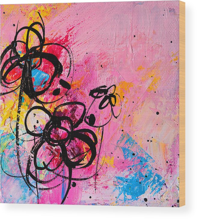 Abstract Flowers In Hot Pink Wood Print featuring the painting Abstract Flowers in hot pink 1 by Patricia Awapara