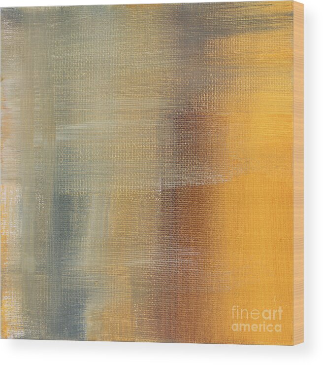Abstract Wood Print featuring the painting Abstract Golden Yellow Gray Contemporary Trendy Painting FLUID GOLD ABSTRACT I by MADART Studios by Megan Aroon