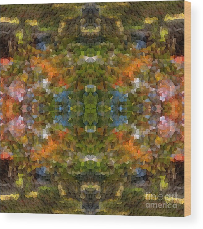 Green Wood Print featuring the digital art Abstract Mosaic in Green Blue Orange by Beverly Claire Kaiya