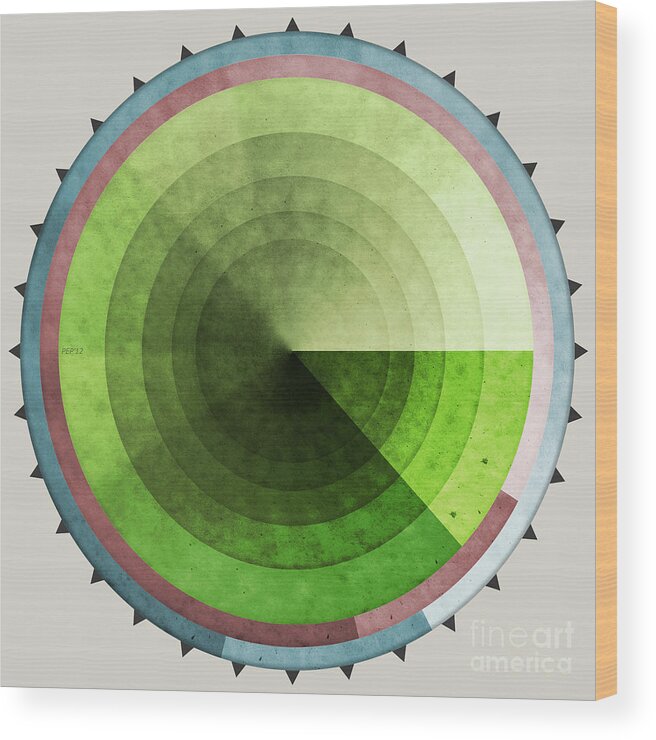 Graphic Design Wood Print featuring the digital art Abstract Rings of Green by Phil Perkins