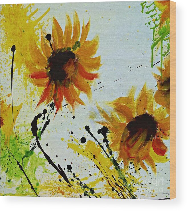 Sunflowers Wood Print featuring the painting Abstract Sunflowers 2 by Ismeta Gruenwald