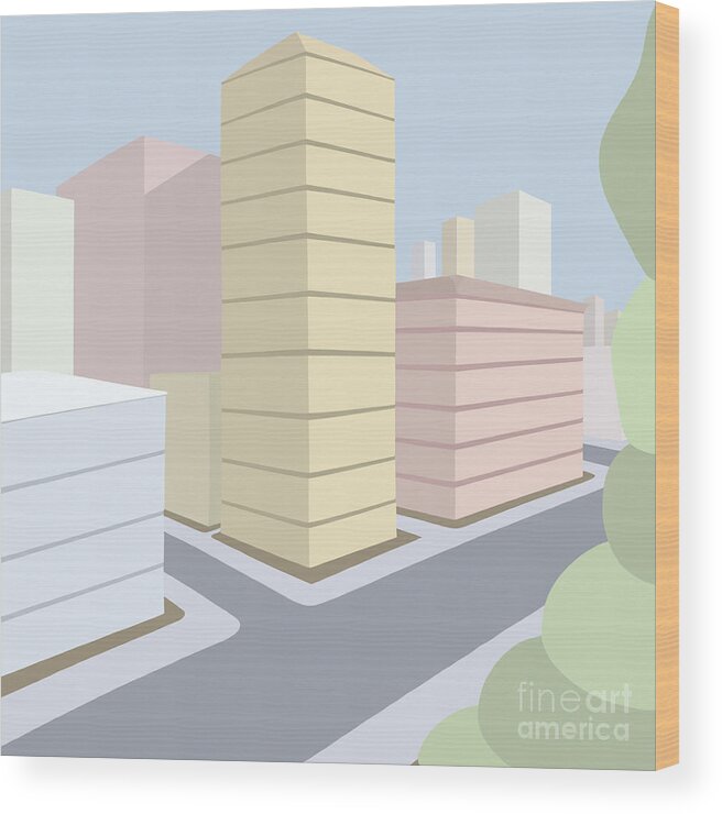 Urban Wood Print featuring the painting Across from the park by Henry Manning